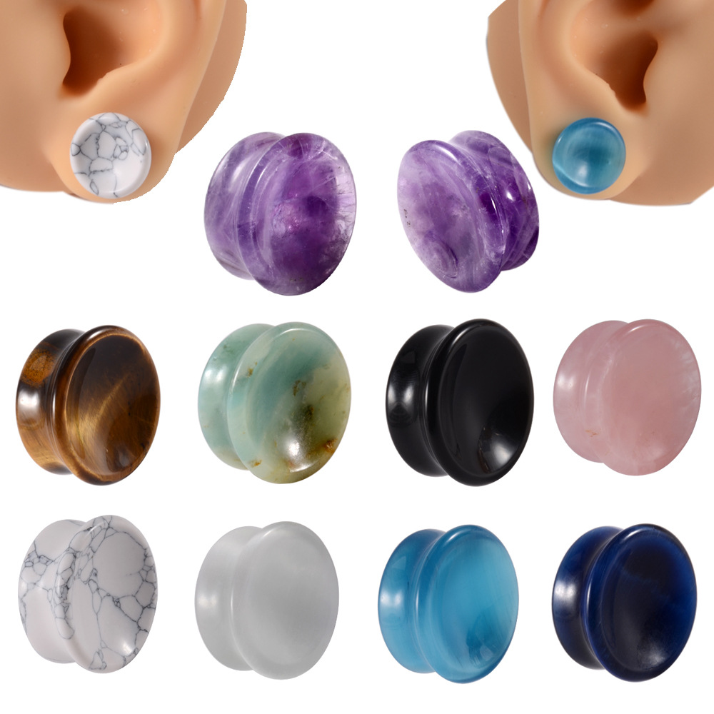 Cross-border one-piece Stone solid auricle natural toothless powder spar amethyst White Pine stone concave horn ear expansion