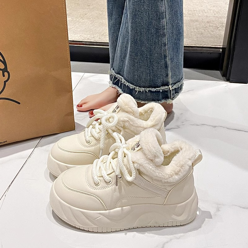 Thick-Soled Sports White Shoes for Women, Winter Fleece-Lined and Thickened for Warmth, 2026 New Versatile Cotton Shoes, Sneakers, Snow Boots