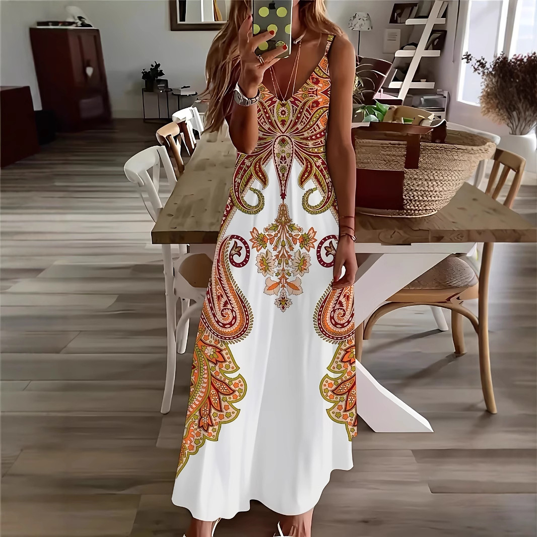 2026 Ximia Resort Style Elegant Long Dress Floral Print V-Neck Strap Plus Size Women's Dress