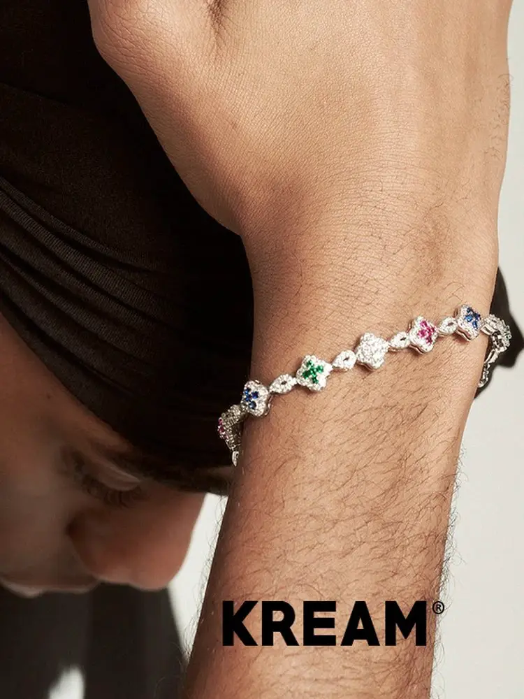 Kream Colorful Zircon Bracelet for Men, Hip-Hop Style for Women, European and American Trendy Niche High-End Feel