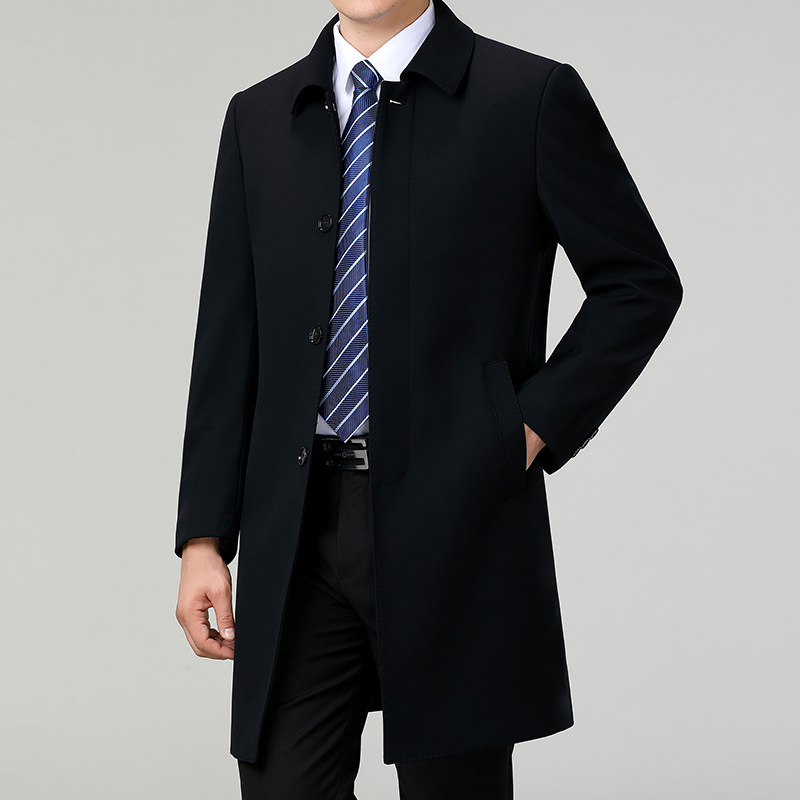 Brand high-end men's mid-length trench coat middle-aged and elderly dad spring and autumn men's business casual loose wool coat