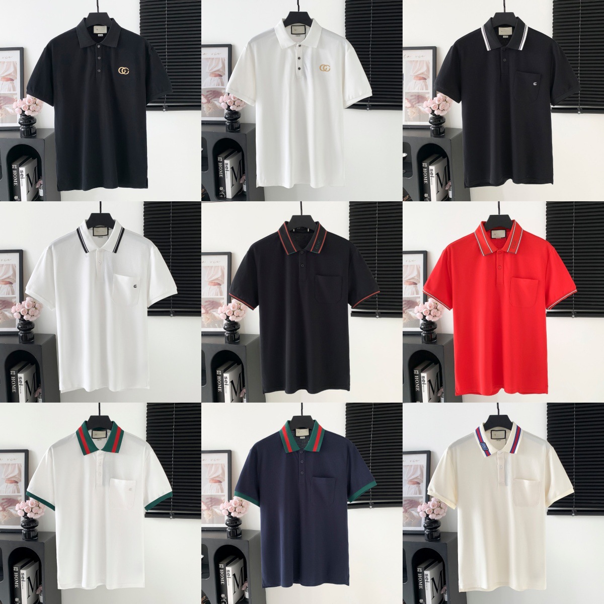 High Version Gu Home Polo Shirt 2025 New Letter Embroider Jacquard Loose Men's and Women's Short-Sleeved T-Shirt