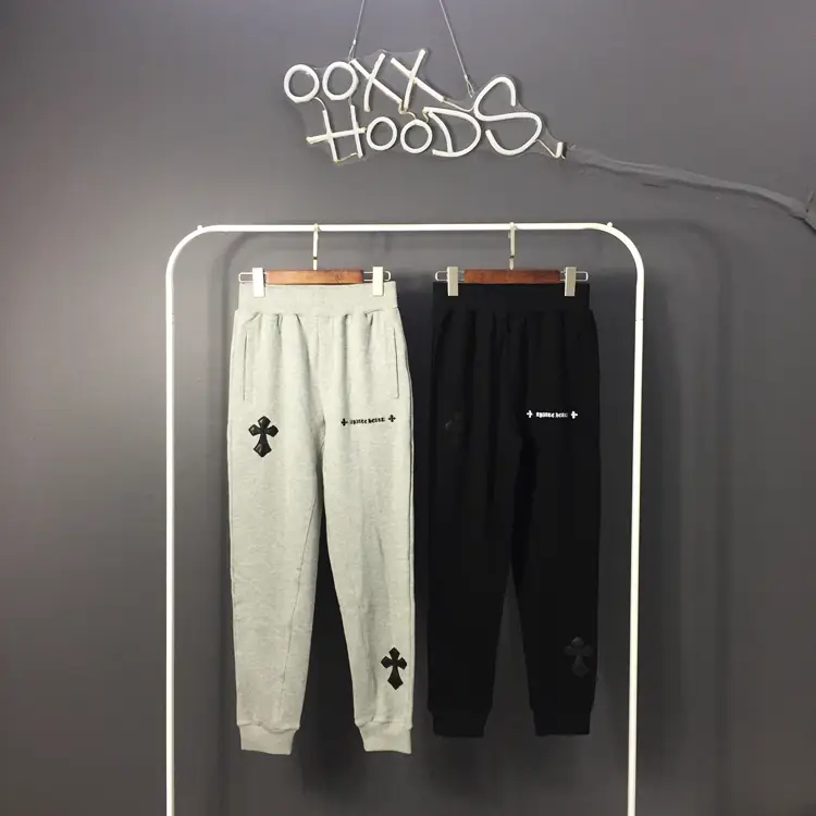 2023 New arrival Stylish Pu Leather Cross Gothic Sanskrit Loose Thin Style Casual pants Unisex Skinny Jeans Long Sweatpants