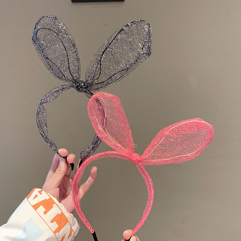 Korean Style Girl's Modern Rabbit Ears Mesh Hairband Cute Girl's Bow Headwear diy Handmade Headband
