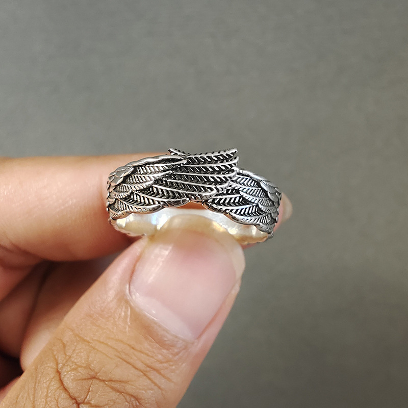 Guardian Angel Wings Ring for Men and Women, Unique Design, Vintage Wing Style, Adjustable Open Ring for Index Finger, Trendy