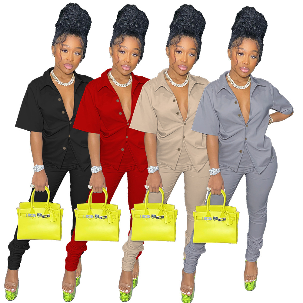 K9933 Amazon European and American Foreign Trade Women's Clothing Supply Sports Casual Suit Short-Sleeved Suit Two-Piece Set Hot Girl