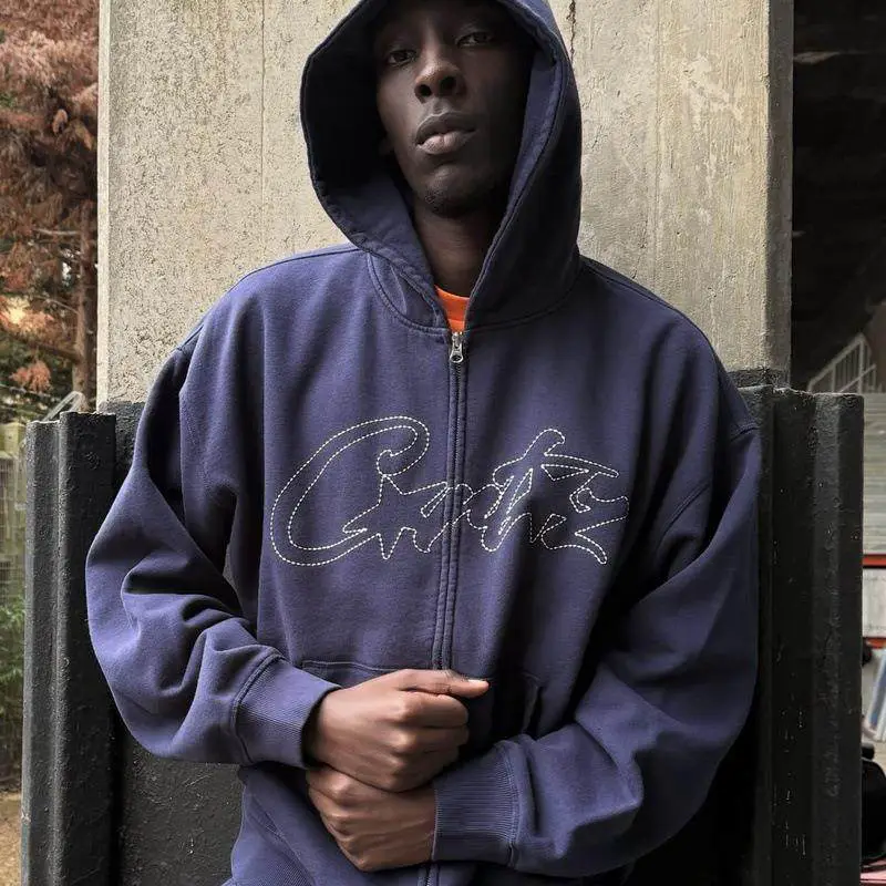 Corteiz Devil's Island C-star hoodie foam printed high street men's and women's cardigan hooded jacket casual pants set
