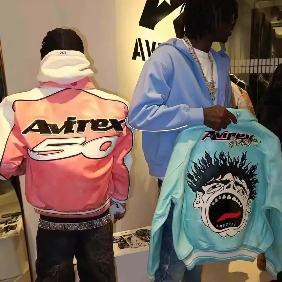 American Style Trendy Avirex X Hellstar Leather Jacket jacket Outwear Scream kids Loose Hip-Hop High Street Men