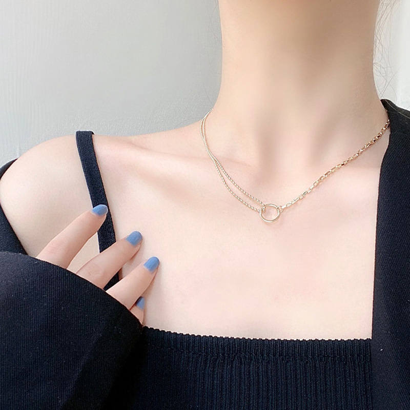 Ancient Cat Ning Choker Collar Clavicle Chain Women's Korean-style Fashionable All-match Double-layer Stacked Wear Cold Wind Ring Necklace