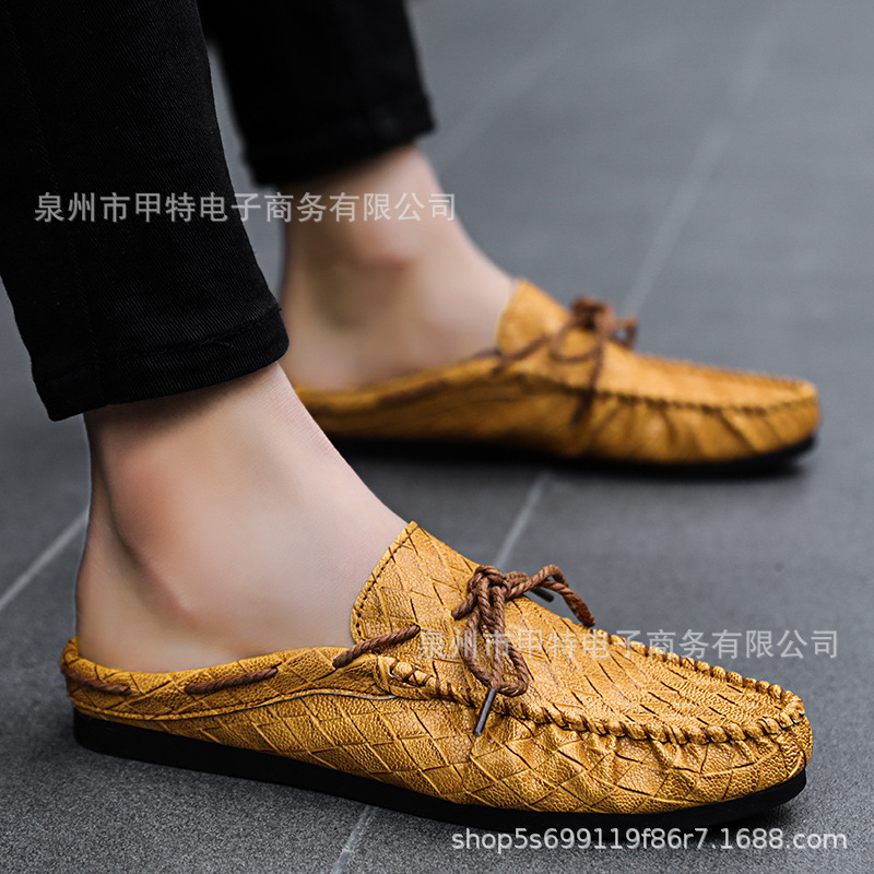 Cross-Border Summer Men's Half-Slip Beanie Shoes, Foreign Trade Casual Shoes, Single Shoes, Lazy Shoes, Korean Style Driving Shoes, Internet Celebrity Men's Shoes