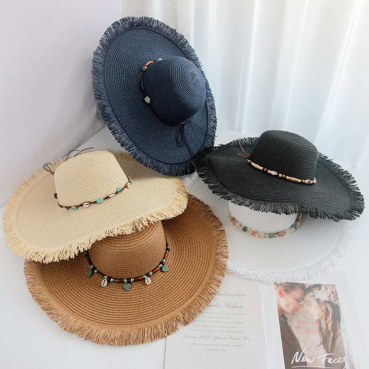 2026 New Style Fringed Straw Hat with Large Brim, Export Sun Hat, Outdoor Beach Vacation Hat, Women's Handmade Woven Hat