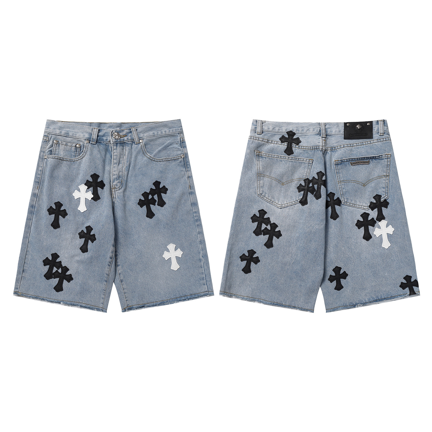 24 Cross-border Correct Chrome Hearts Denim Shorts Couple Cross Leather Denim Shorts