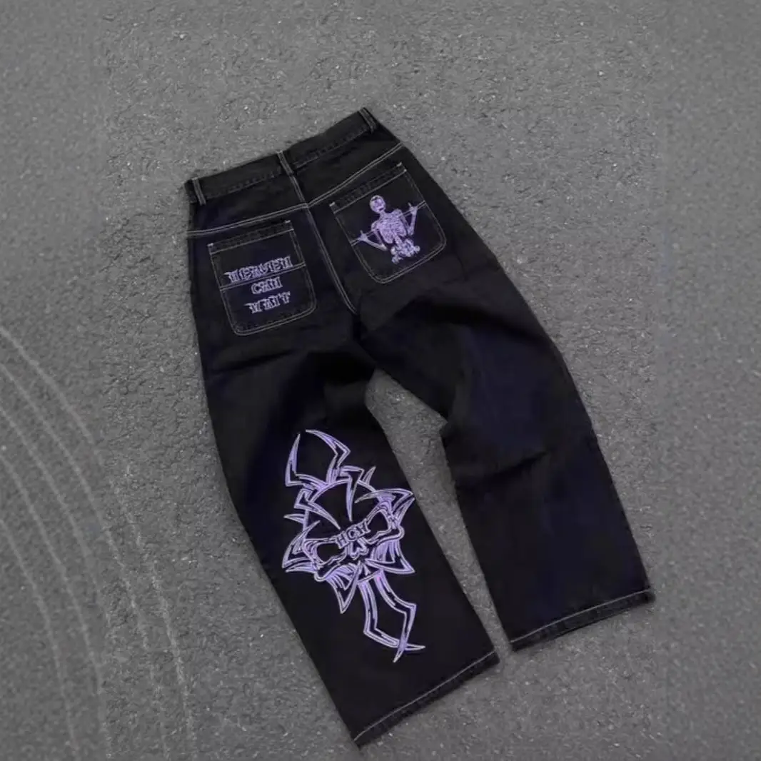 Europe and the United States tide retro street hip-hop embroidery straight jeans men's fashion casual versatile jeans