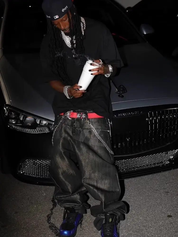 Opium Yvl Waxed Zipper Patchwork Laser-Printed Baggy Raw Denim Playboicarti Same Style Denim