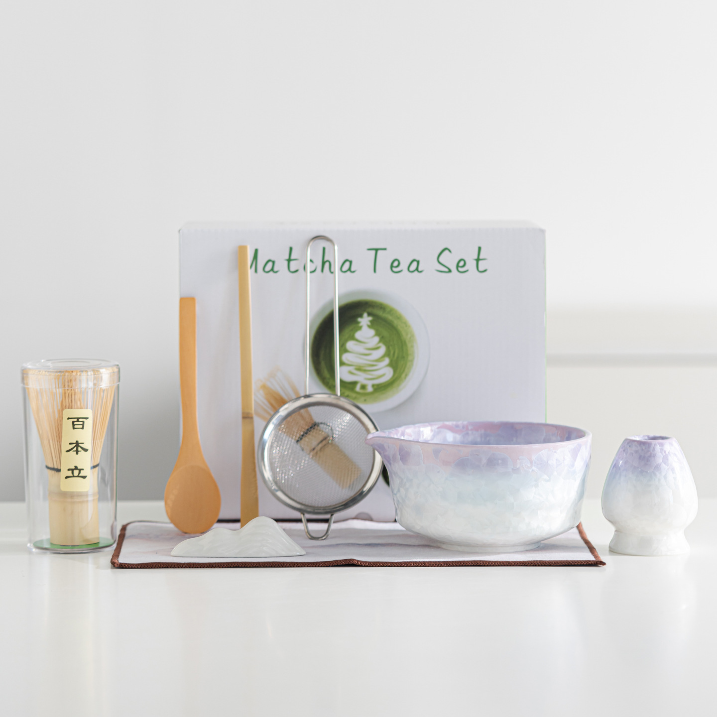 Crystal Glaze Ceramic Matcha Bowl, Song Dynasty Tea Ceremony Matcha Tea Set, Tea Whisk, 8-Piece Set, Cross-Border