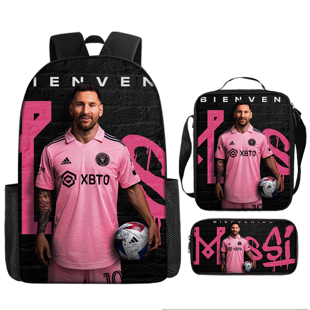 Messi maxi printed schoolbag three-piece set Neymar backpack C Luo schoolbag pencil case shoulder bag shoulder bag