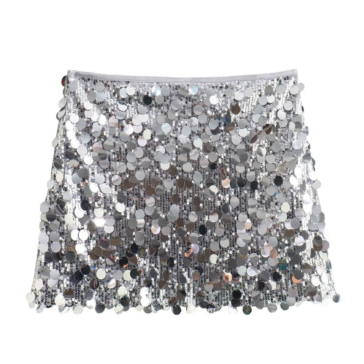 2025 Spring and Summer New Street-style Slim-fit Slimming Simple All-match Solid Color Sequin Mini Skirt