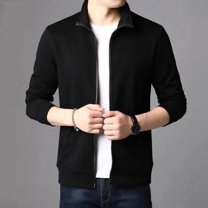 Cardigan Sweater Men's Fashion Brand Hong Kong Style Simple Standing Collar Jacket Spring Autumn Winter Ins Loose Handsome Sports Zipper Clothes