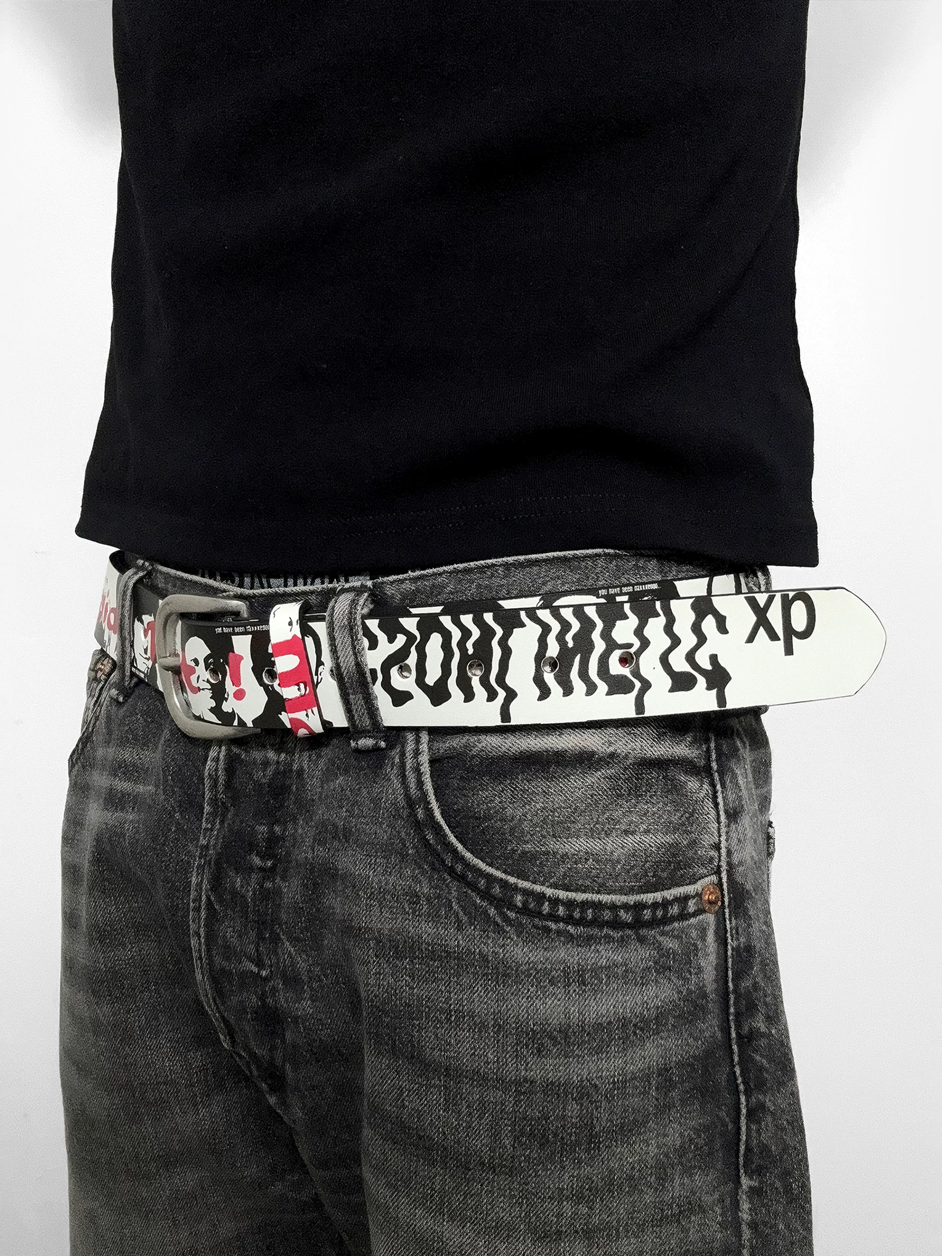 Csonline Online Technology Giant! Portrait Digital Belt, White Full-Print Leather, Hip-Hop 1of1