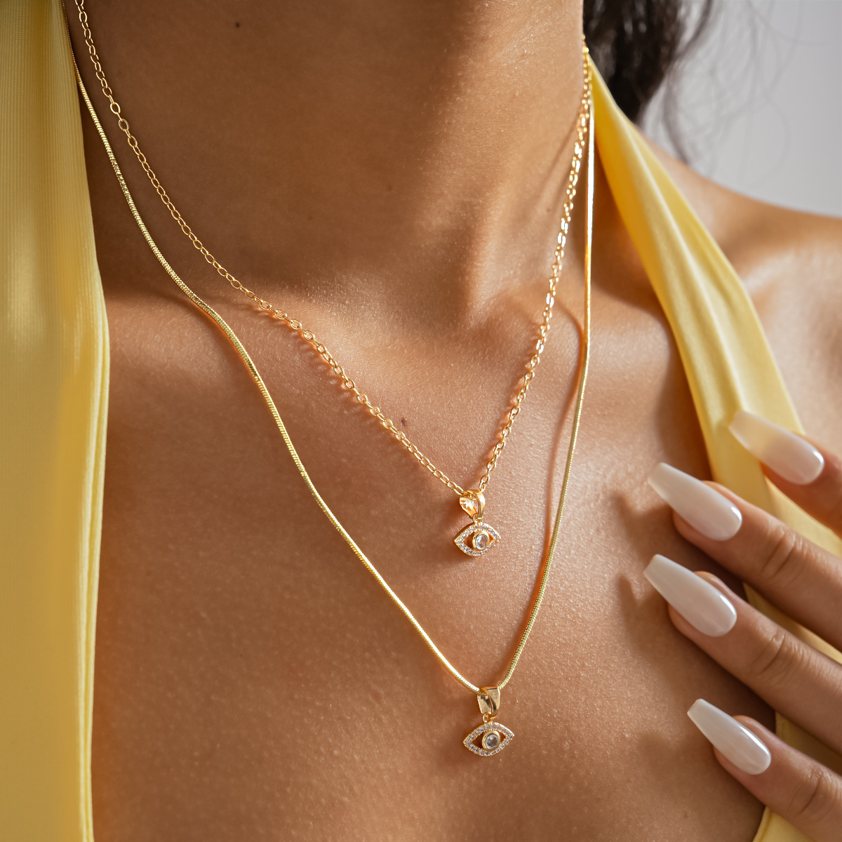 European and American Personalized Creative Zircon Eye Clavicle Necklace, Cross-Border Light Luxury Exquisite Necklace, Simple and High-End Jewelry for Women