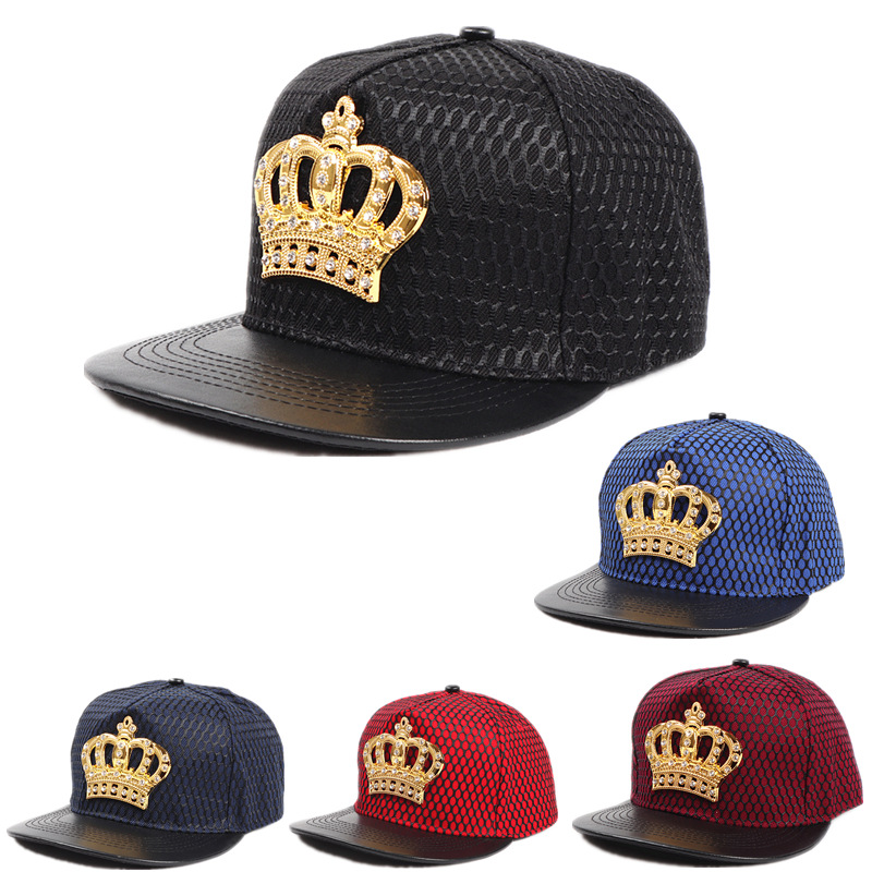 New Crown Metal Logo Hip-Hop Hat European and American Fashion Hip-Hop Baseball Cap Flat Brim Mesh Hat Couple Sun Protection Hat Trendy