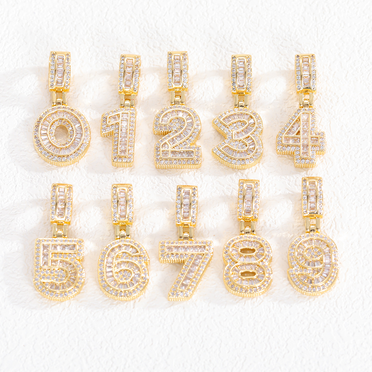 European and American Hip-Hop Jewelry DIY Copper Rock Candy Number 0-9 Pendant Couple Birthday Gift Ins Copper Inlaid Zircon Necklace