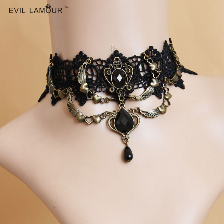 Gothic Punk Ball Necklace Heart-shaped Lace Necklace Women's Short Necklace Collar Foreign Trade Jewelry Wholesale JL-210