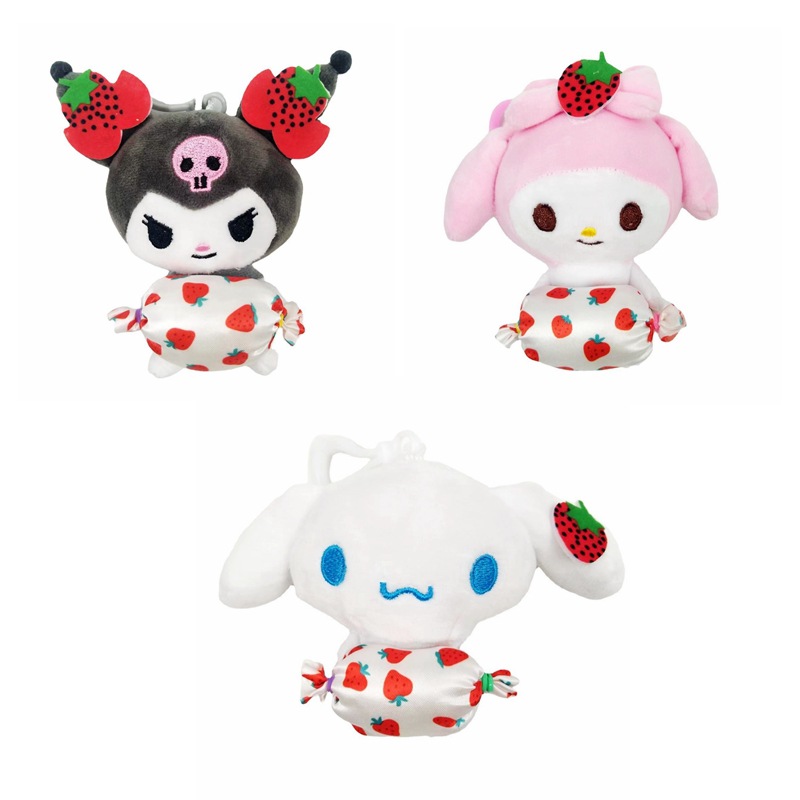 Japanese Style Cute Strawberry Candy Kuromi Cinnamon Dog Melody Plush Pendant Doll Bag Pendant Grabber