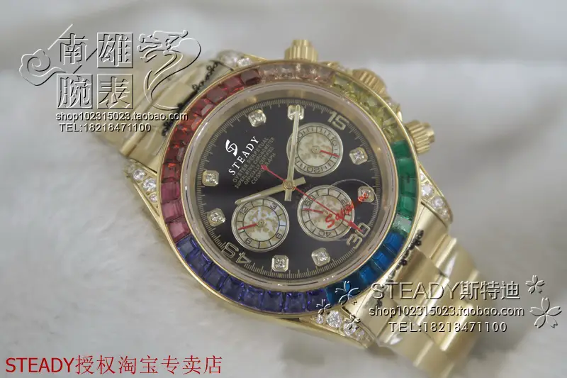 Hot Steady Rx Daytona Automatic Mechanical Watch Gold Diamond Colored Diamond Full Steel Watch 112