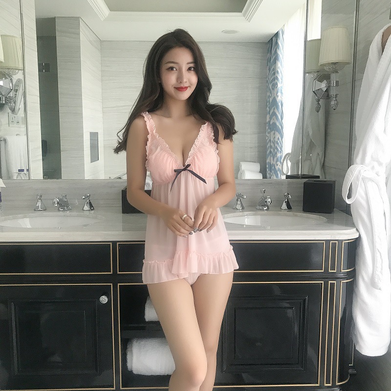 New Style Sexy Underwear Lace Pink Split Cute Sexy Tulle Pajamas Halter Nightdress Backless Miniskirt