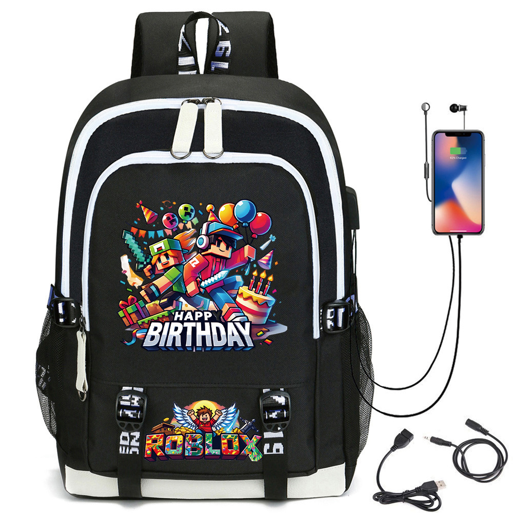 Hot-Selling In-Stock Roblox Virtual World Themed Backpack for Primary and Secondary School Students with USB Port, Backpack, and Laptop Bag