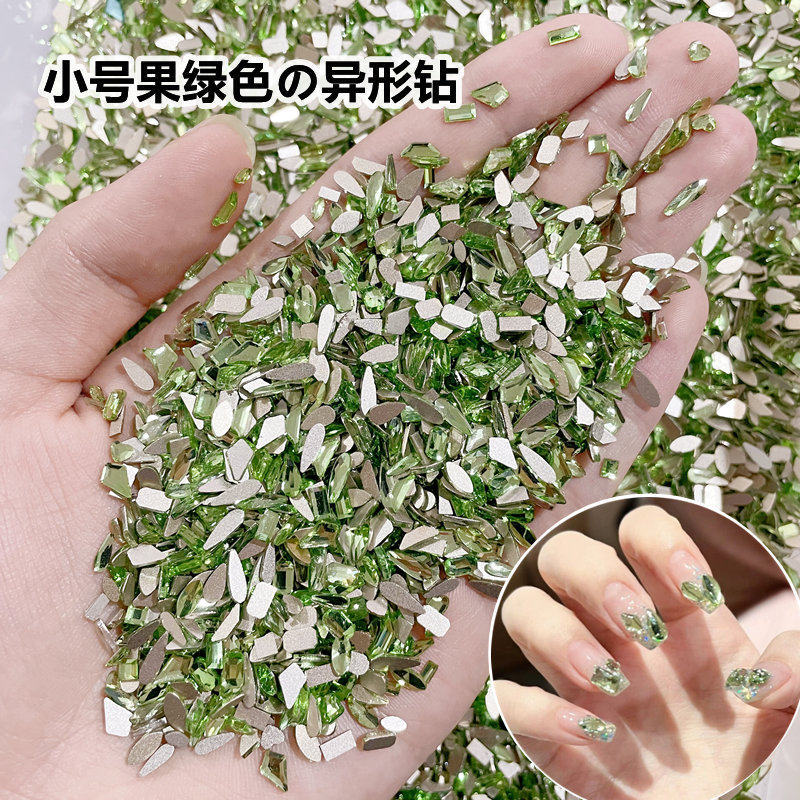 Trendy Fruit Green Small Flat-Bottomed Irregular-Shaped Super Shiny Aurora Rhinestones for Nail Art Decorations