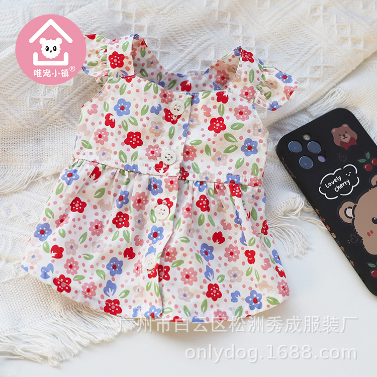 Only Pet Town * spring and summer new flower button skirt pet clothes cat and dog clothing teddy bear coat