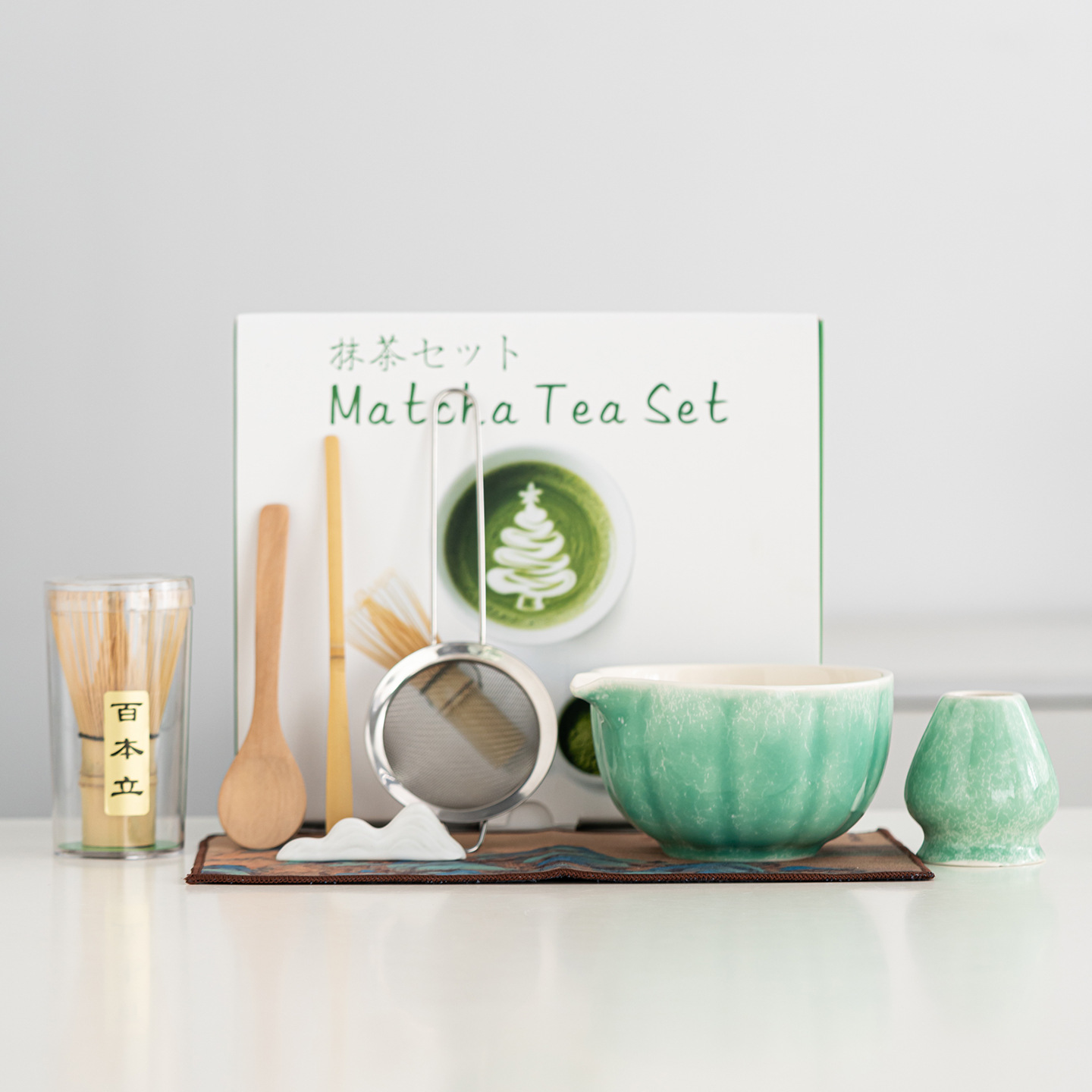 Amazon's 100-Piece Matcha Ceramic Kiln with Spout Matcha Bowl Tea Set Tool Set Wholesale Cross-Border Supply