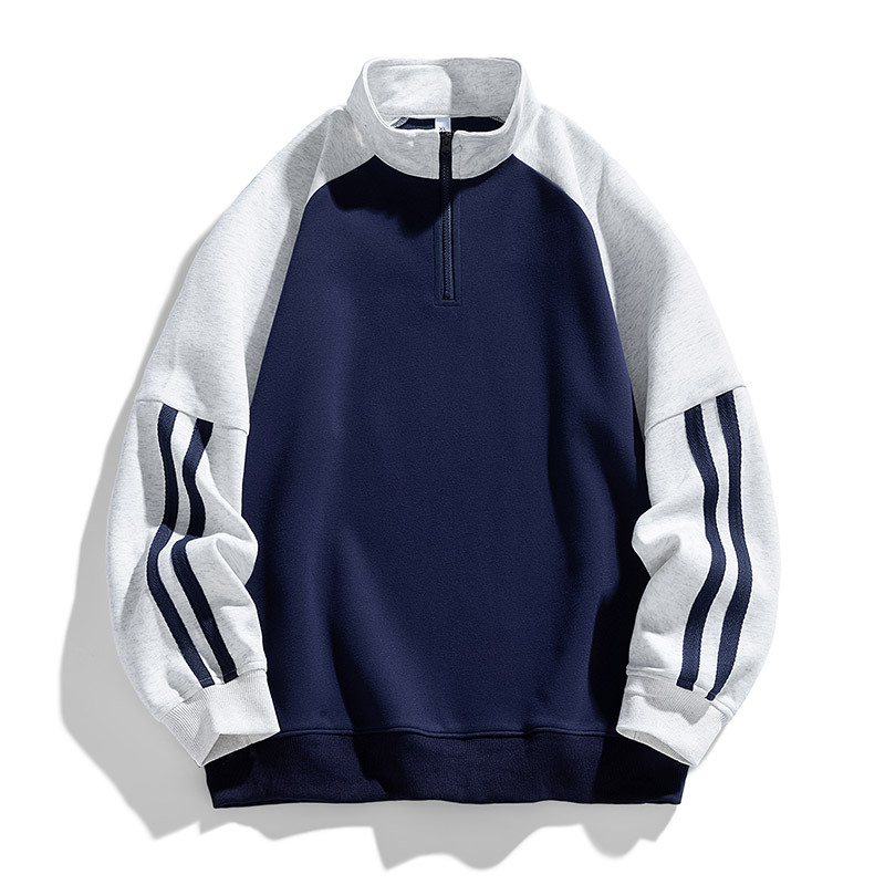 Half-Zip Sweater Men's Spring and Autumn Trendy Brand All-Match Loose Color Matching Collar Long-Sleeved Men's Top POLO Trendy Shirt