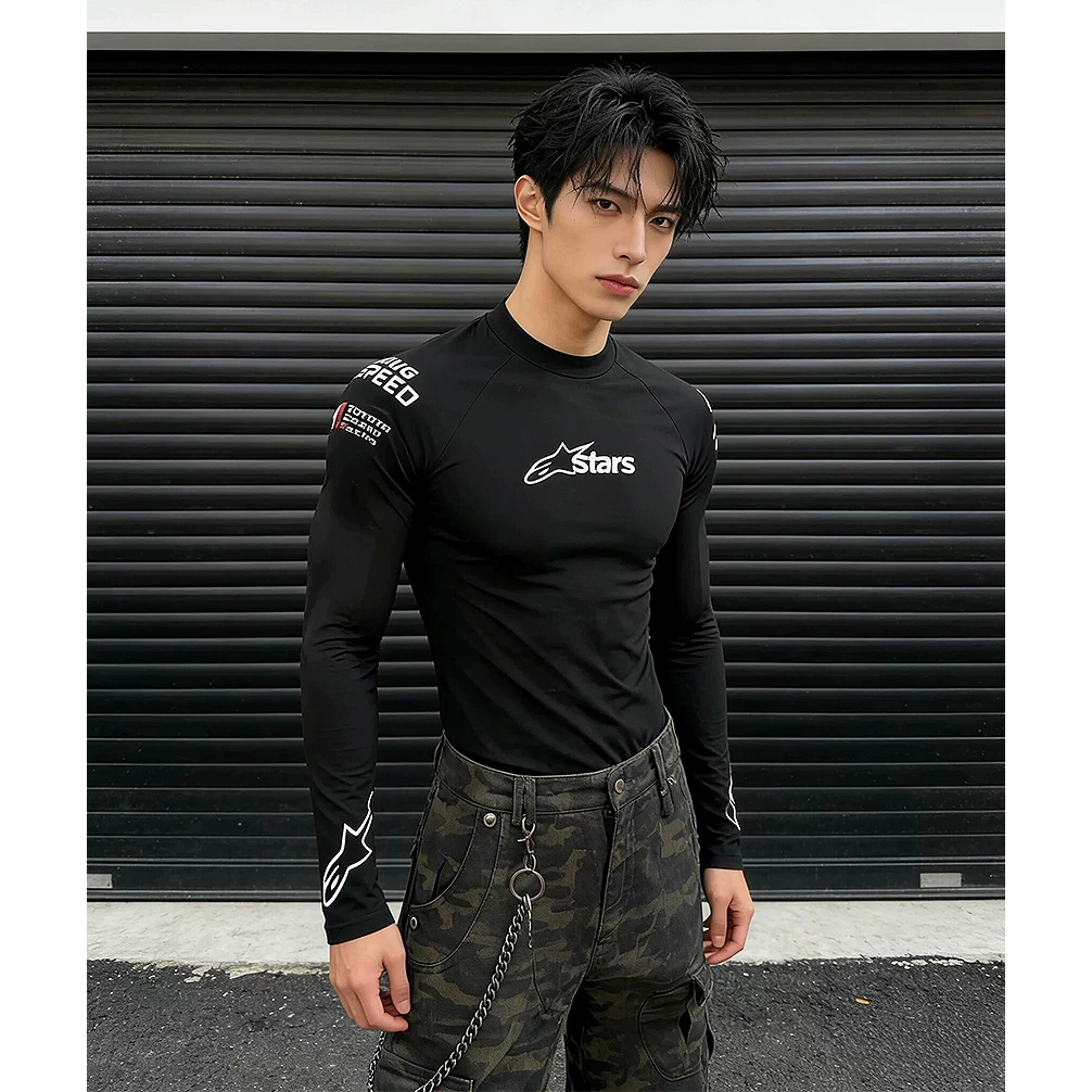 Black Long-Sleeved T-Shirt, Quick-Drying, Stretchy, American-Style High-End Muscle Men's Clothing, Versatile, Slim-Fitting, Tight-Fitting Training Clothes Foto QC da TAOBAO su Qualit.ly