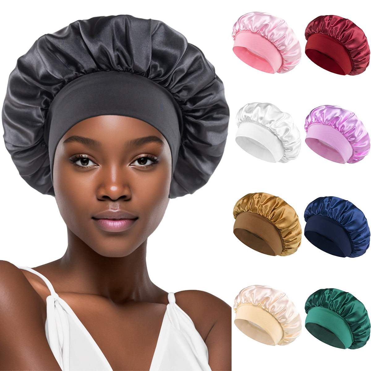 Bonnet for Sleeping Soft Elastic Band Sleep Cap Hair Wrap Foto QC de TAOBAO na Qualit.ly