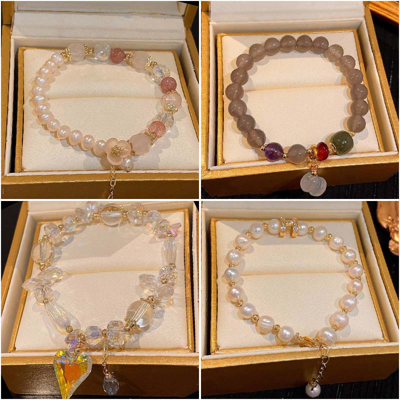 Synthetic Strawberry Crystal Pearl Zircon Flower Bracelet National Trendy Niche Fashion Bracelet All-match New Style Elegant Bracelet