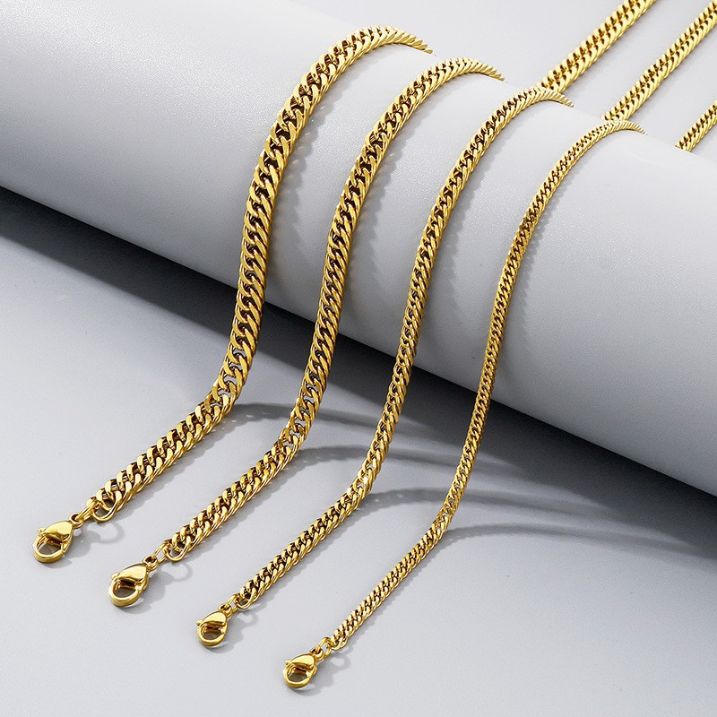 Trendy Cool Cuban Chain Titanium Steel Jewelry Necklace European and American Fashion Stainless Steel 304 Riding Whip Chain Double Buckle Chain Jewelry with Chain