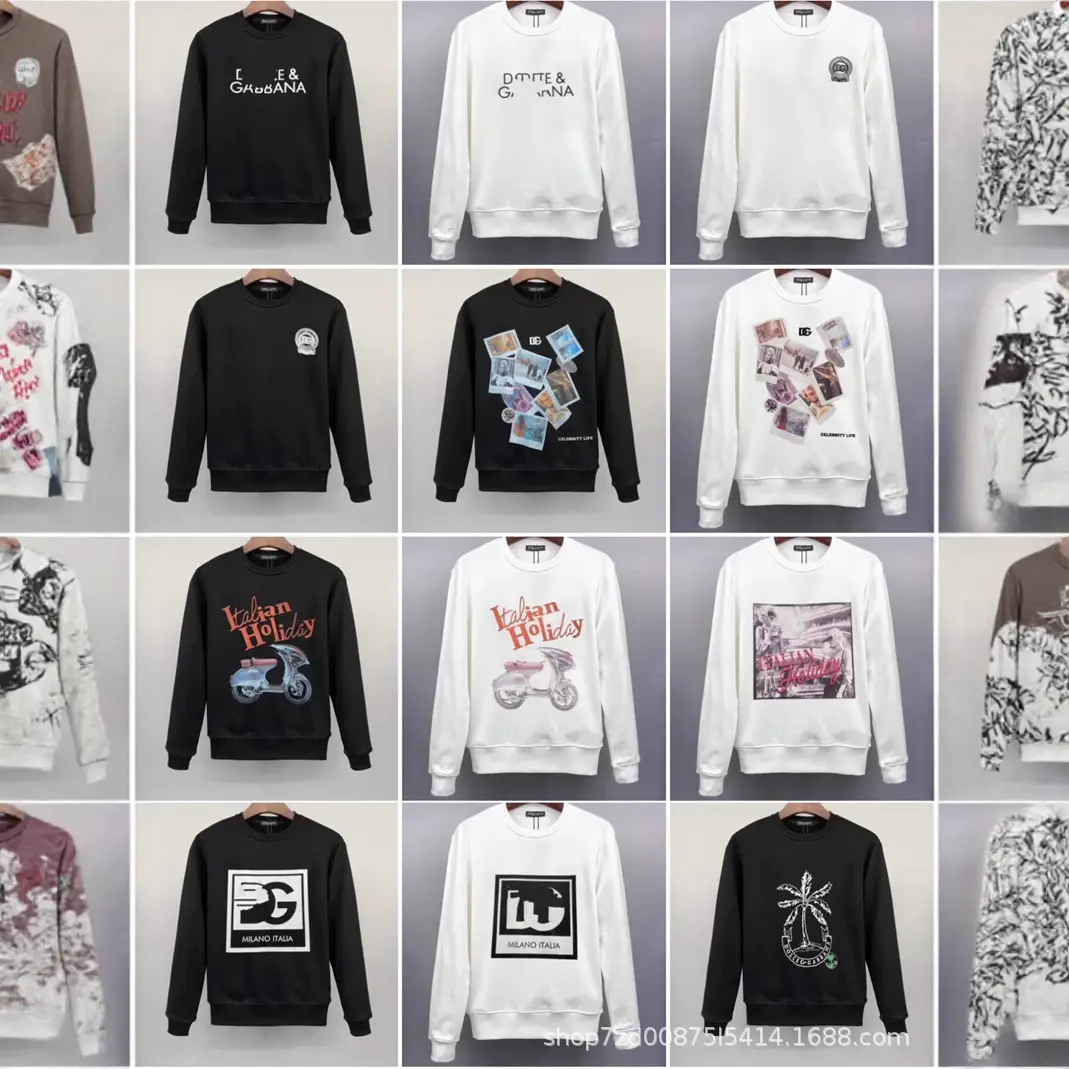 Dng Series Men's Sweatshirt with Dujia Letter Print, Cross-Border European and American Trendy Autumn Slim Long-Sleeve Crew Neck Pullover
