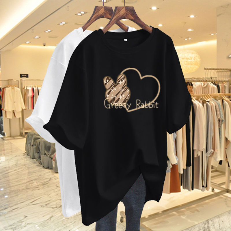 2026 Spring/Summer New Women's T-Shirt Short Sleeve 150kg Plus Size Korean Style Loose Casual Letter Print Women's Top