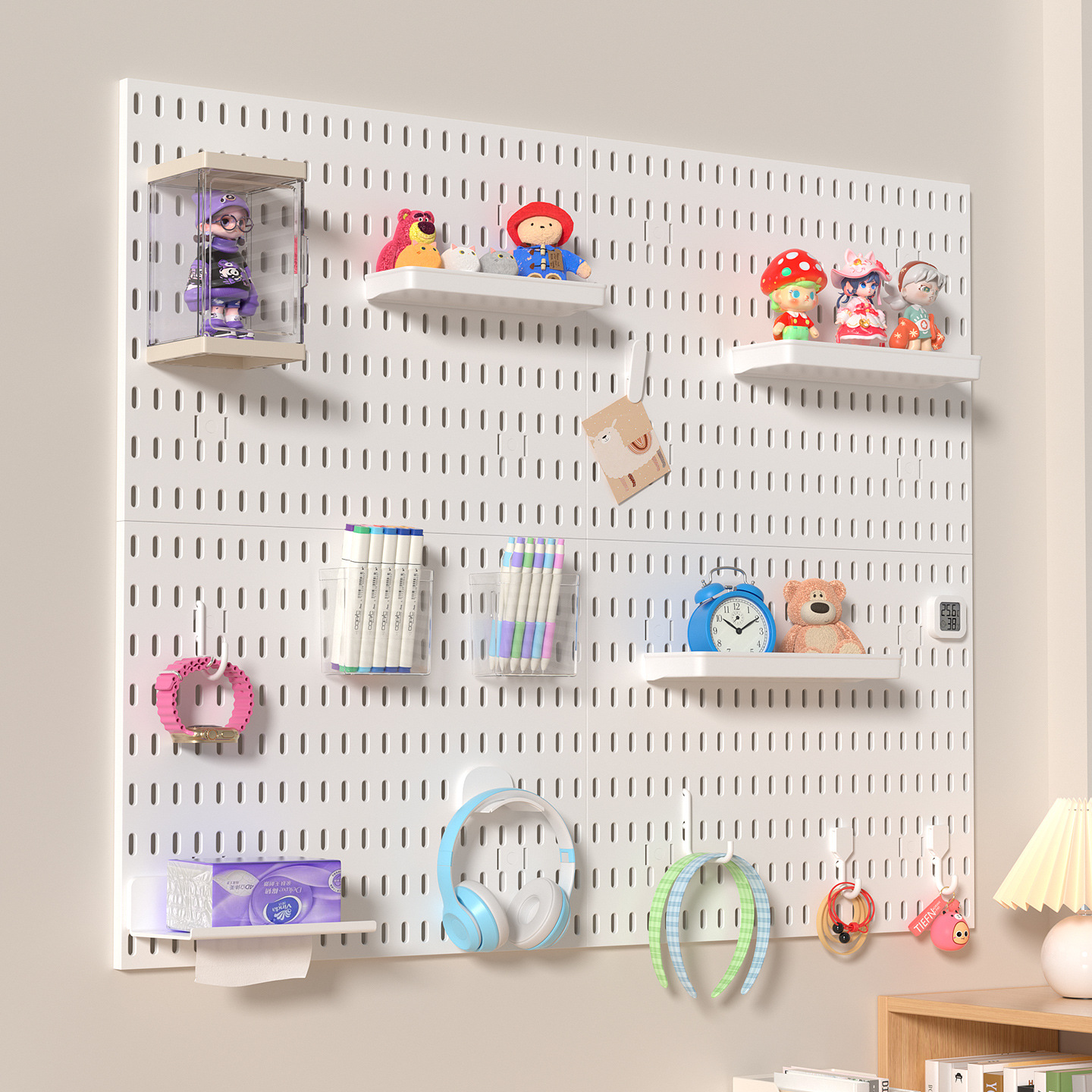 Wall Storage Perforated Board, No-Drill Simple Plastic DIY Display Rack, Wall-Mounted Entryway Kitchen Storage Rack