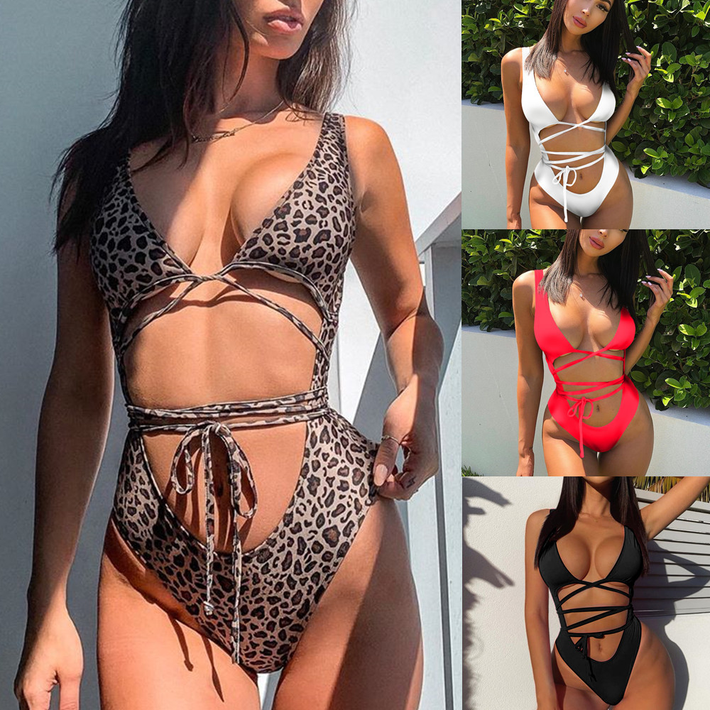 Cross-Border European and American Style One-Piece High-Waisted Tie Bikini Aliexpress Women's Swimwear Zy051 Quick-Dry Eco-Friendly Backless