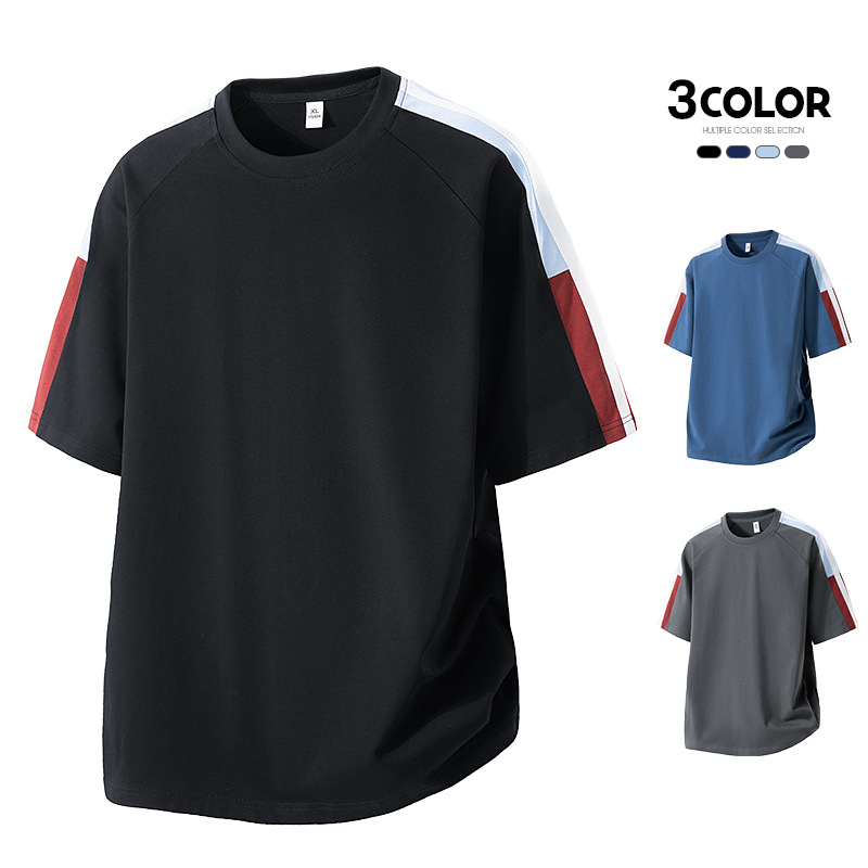 Short-sleeved T-shirt Men's Summer Trendy Brand Loose Teenager American Style Stitching T-shirt Ins Sports Top Design Sense Half Sleeve