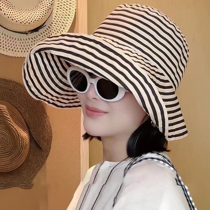 Hat for Women, New Summer Style Outdoor Fisherman Hat, Sun Protection Sun Hat, Women's Striped Fashion Sun Hat Wholesale
