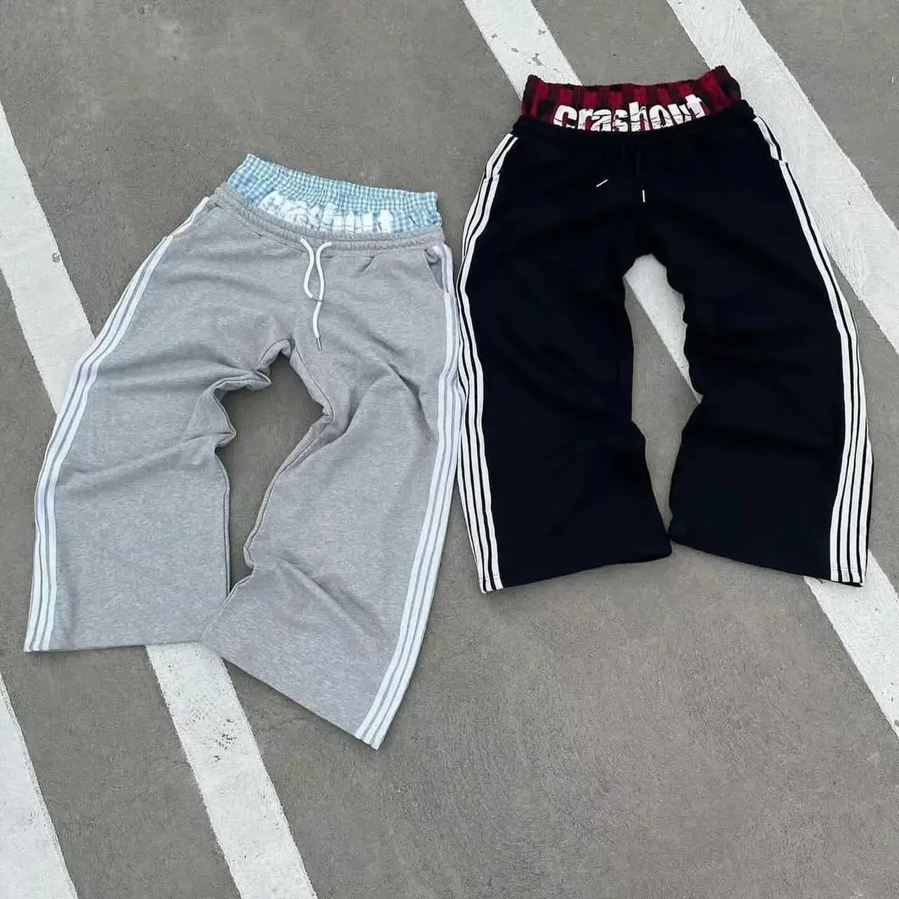 Cross-border European and American Hip-hop Street Double Pants Casual Striped Sports Pants High Street Fashion All-match Pants Amazon