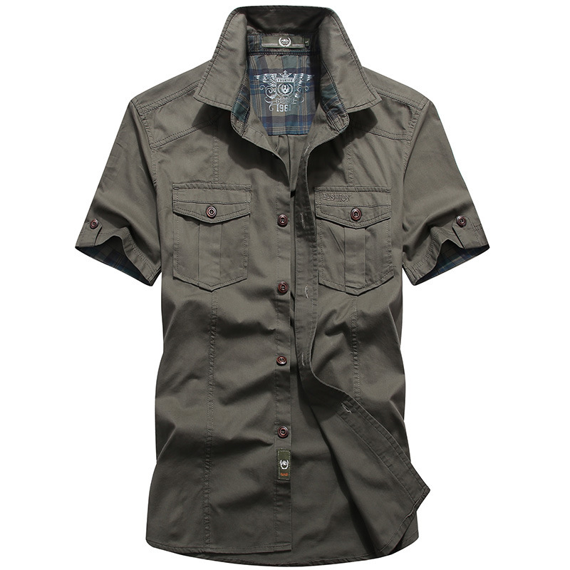 Summer Short-Sleeved Shirt for Men, Summer Men's 95 Cotton Inch Shirt, Pure Color Large Size Military Shirt Cross-Border 1391