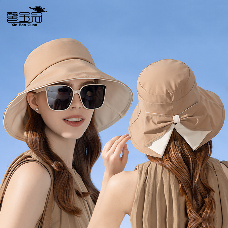 8169 Double Color Bow Fisherman Hat Summer Outdoor Play Sunshade Sunscreen Hat Fashion All-match Big Brim Hat for Children