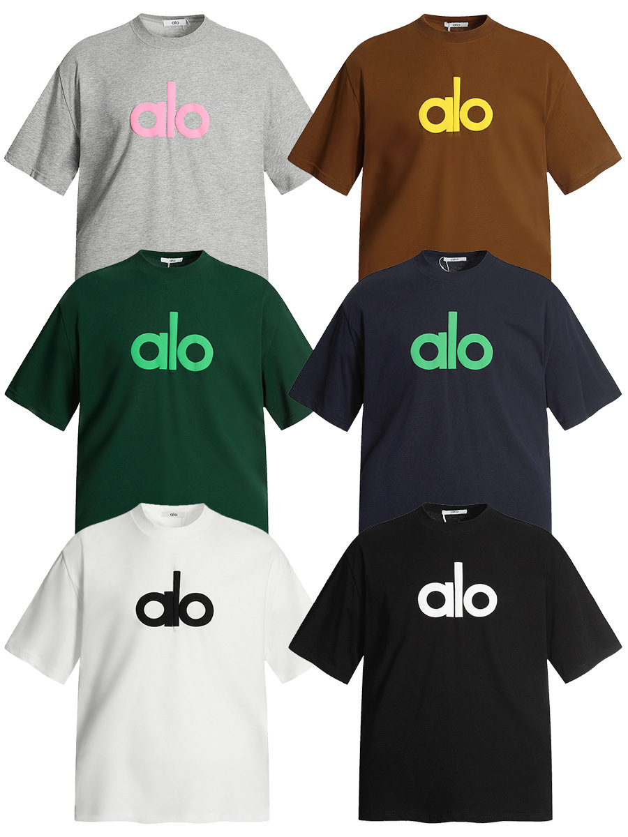 American High Street Alo Letter Foam Short-Sleeved Loose Niche Casual Versatile Men and Women Couple Simple T-Shirt Half-Sleeved Shirt