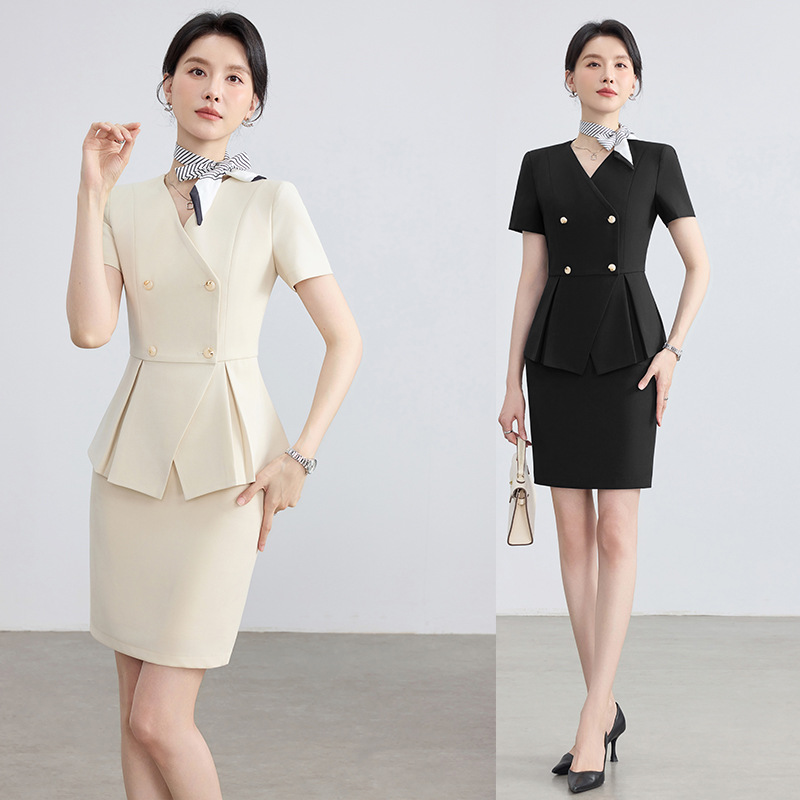 Summer Professional Suit for Women, Short-Sleeved Thin Blazer, Property Development Customer Service Uniform, Hotel Front Desk Reception Work Uniform